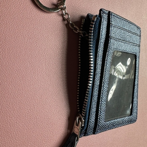 Coach Metallic Blue ID Coin Case with ID window and keychain - Picture 6 of 6